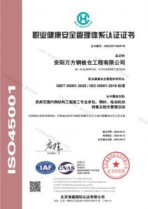 職業(yè)健康安全管理體系認證證書
